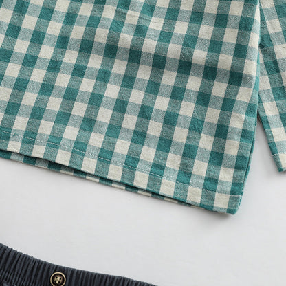 Baby Plaid Graphic Tops And Solid Shorts With Hat One Pieces Sets
