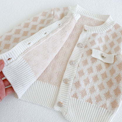 Baby Girl Plaid Graphic Onesies & Cardigan Knitted Sets