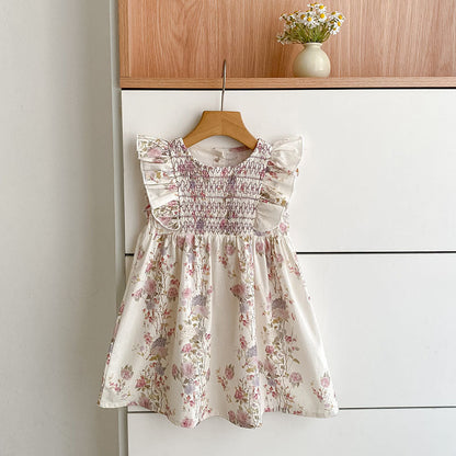 Summer Girls Arrival Floral Pattern Fly Sleeves Onesies and Girls’ Dress – Princess Sister Matching Set