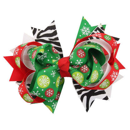 Christmas Various Pattern Dovetail Bow Shape Design Hair 5 Clips Festival Gift