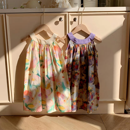 Summer Arrival Baby Kids Girls Cute Sleeveless Oil-Painting Flowers Pattern Printed Dress