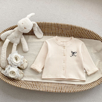 Spring and Autumn Kids Girls Cute Butterfly-bow Embroidered Long Sleeves Top and Pants Clothing Set