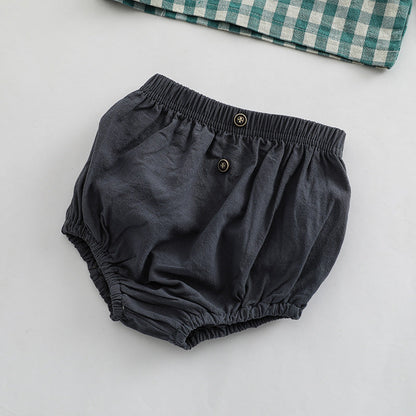 Baby Plaid Graphic Tops And Solid Shorts With Hat One Pieces Sets