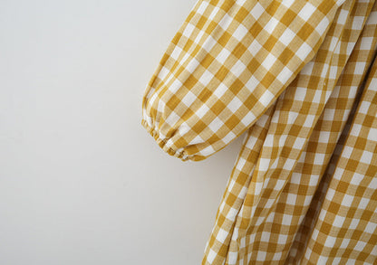 Check Plaid Doll Collar Design Bear Cartoon Embroidery Thick Preppy Dress