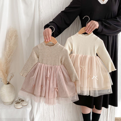 Spring and Autumn Hot Selling Baby Kids Girls Princess Long Sleeves Tulle Patchwork Dress