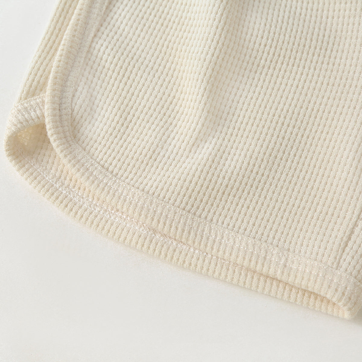 Baby Cartoon Bear & Slogan Pattern Waffle Fabric Tops Combo Solid Shorts 1-Piece Sets