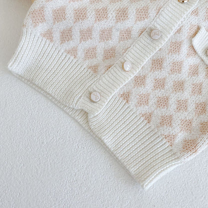 Baby Girl Plaid Graphic Onesies & Cardigan Knitted Sets