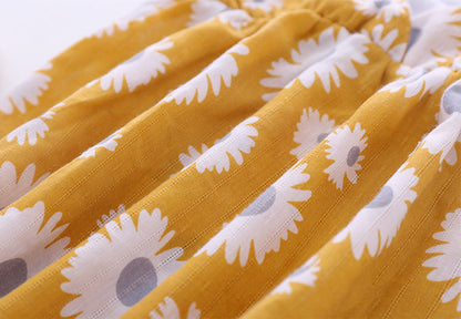 Baby Girl Little Daisy Print Pattern False Patchwork Design Round Collar Short-Sleeved Dress