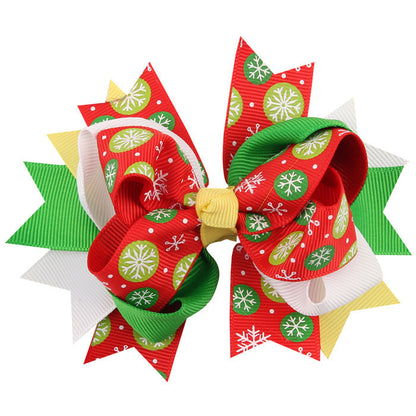 Christmas Various Pattern Dovetail Bow Shape Design Hair 5 Clips Festival Gift