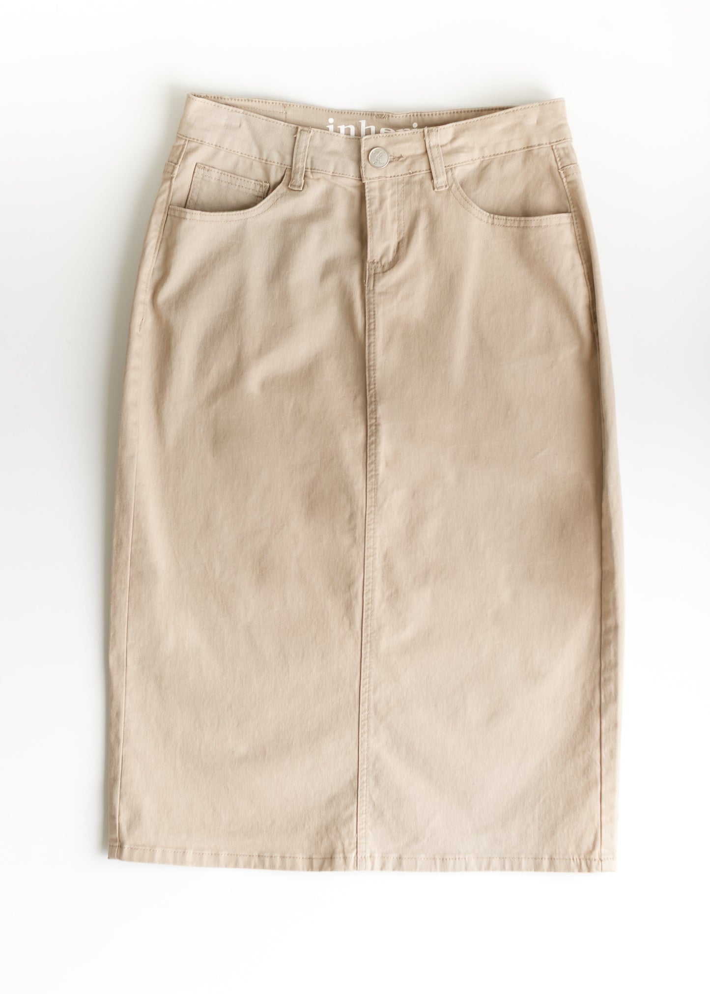 Remi Simply Taupe Denim Midi Skirt