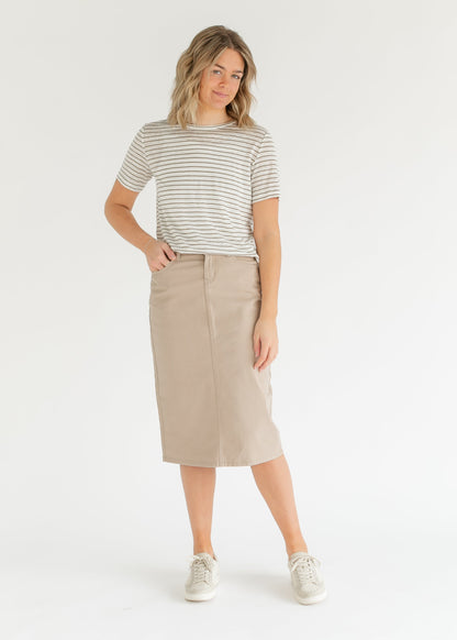 Remi Simply Taupe Denim Midi Skirt