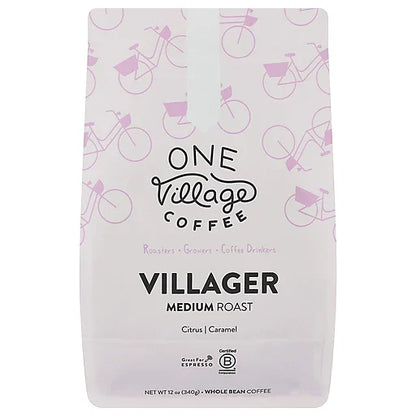 One Village Coffee: Coffee Villager Rich Medium Roast Whole Coffee Beans | Case of 6 x 12 Oz