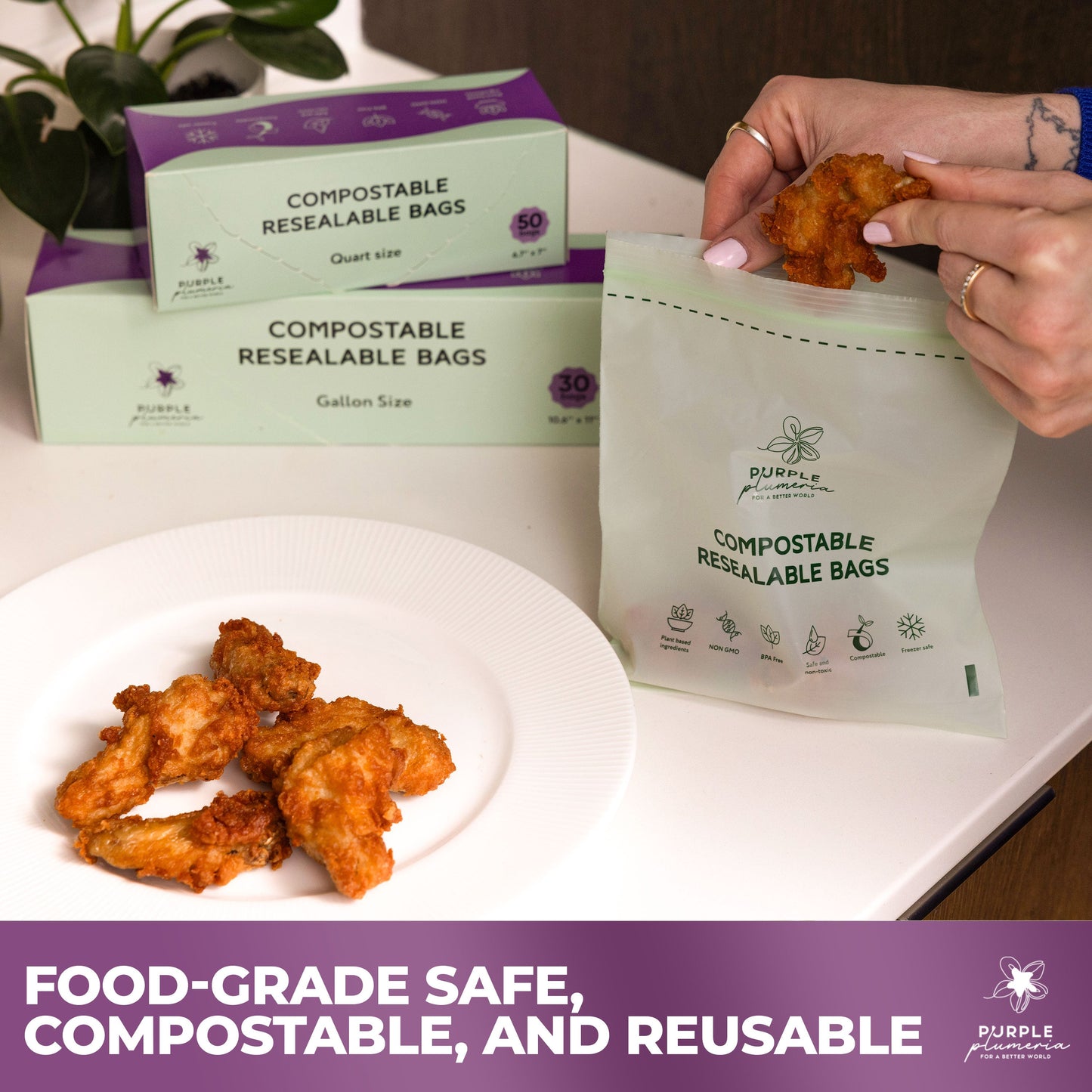 Compostable Resealable Bags. Eco-Friendly & Durable. Snack, Sandwich, Quart & Gallon Sizes