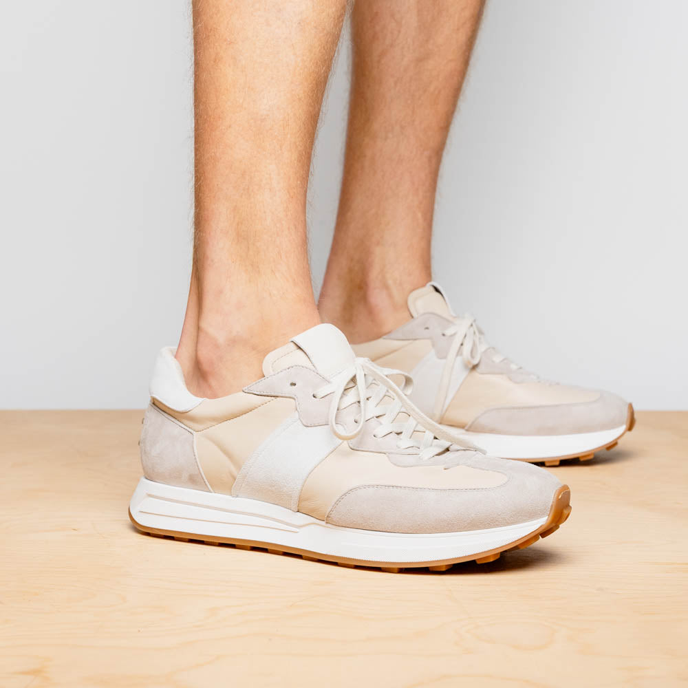 66-265-TPE ROXI Suede & Calfskin Sneaker, Taupe