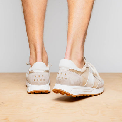 66-265-TPE ROXI Suede & Calfskin Sneaker, Taupe