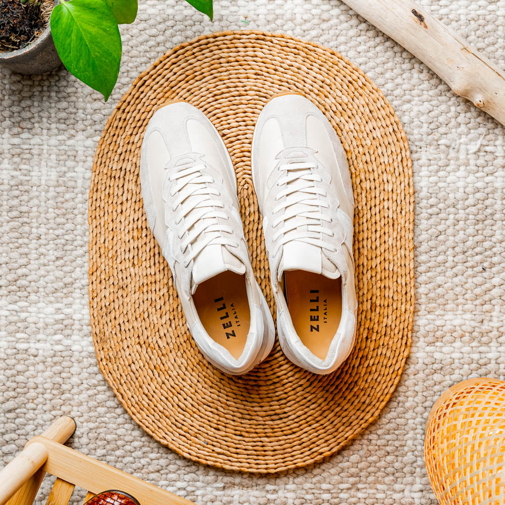 66-265-TPE ROXI Suede & Calfskin Sneaker, Taupe