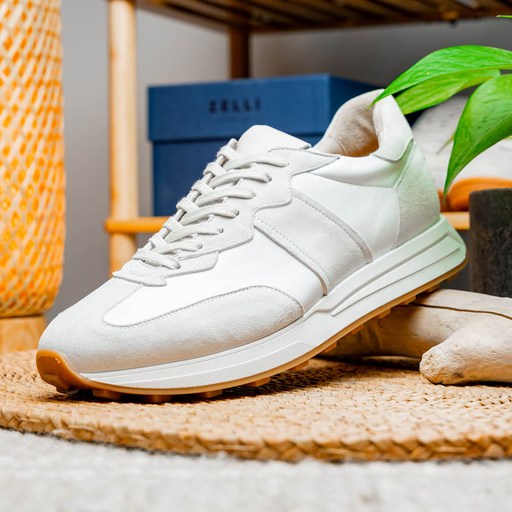 66-265-WHT ROXI Suede & Calfskin Sneaker, White