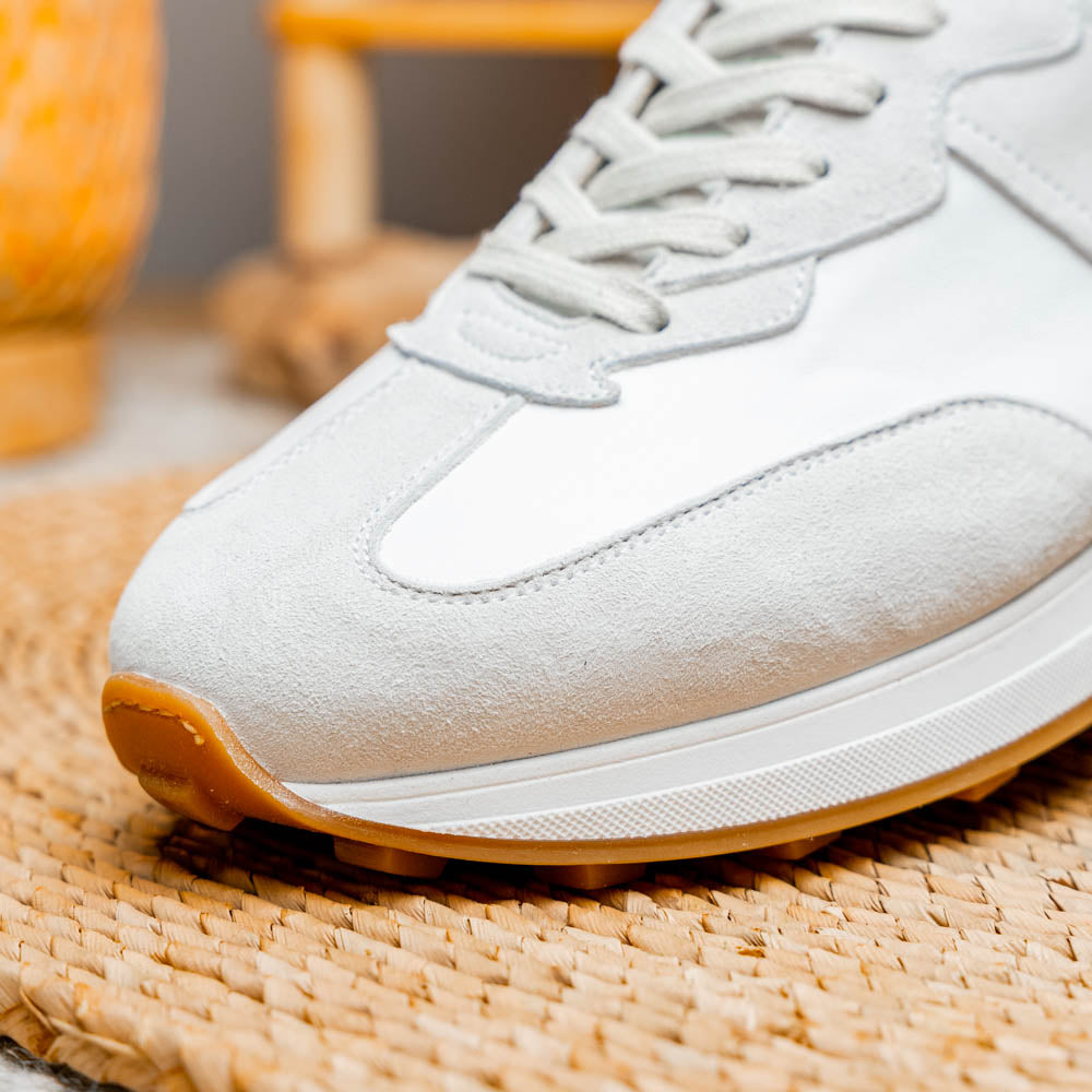 66-265-WHT ROXI Suede & Calfskin Sneaker, White