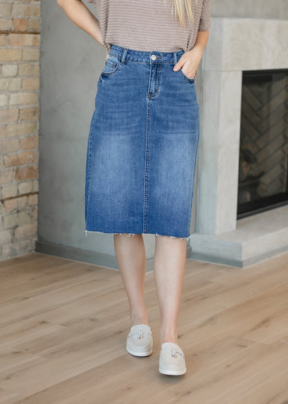 Rylin Raw Hem Midi Skirt