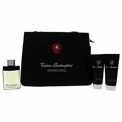Lamborghini Invincible 4 Pcs Set For Men: 4.2 Eau De Toilette + 5 Oz Shower Gel + 5 Oz After Shave Balm + Briefcase