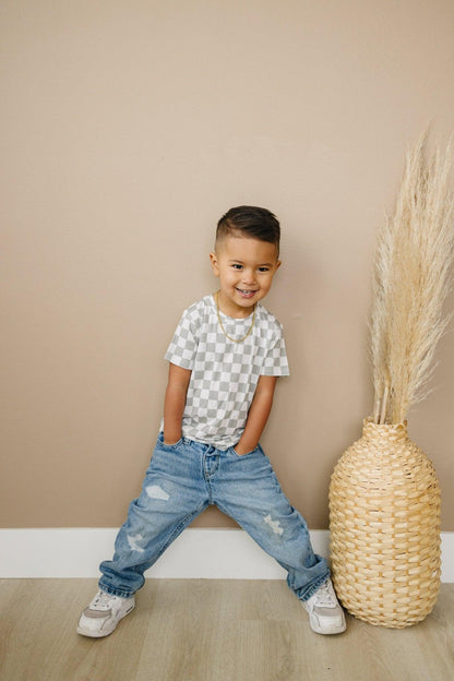Sage Checkered Bamboo Tee *Sizes 3/6m & Sz 6 Left