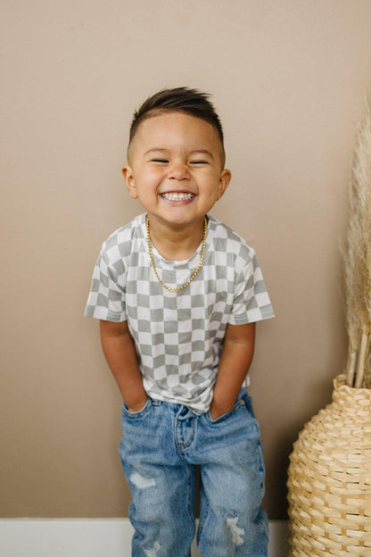 Sage Checkered Bamboo Tee *Sizes 3/6m & Sz 6 Left
