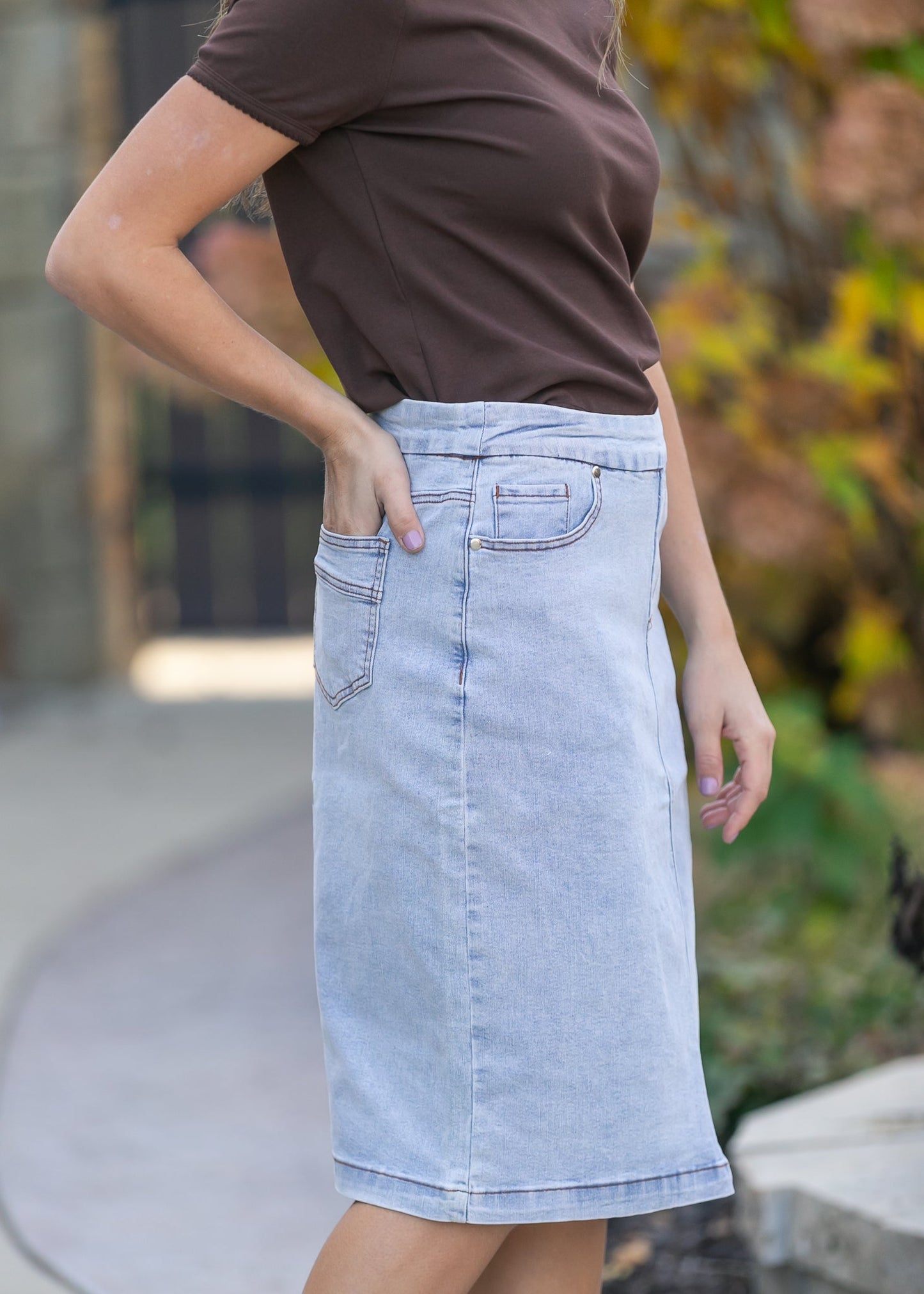 Sandra Light Wash Denim Midi Skirt