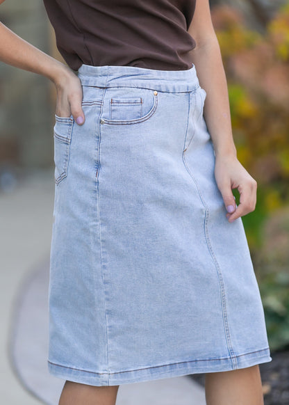 Sandra Light Wash Denim Midi Skirt