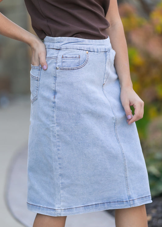 Sandra Light Wash Denim Midi Skirt