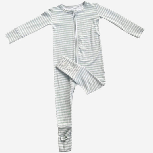 Sea Green Striped Ribbed Zip Romper
