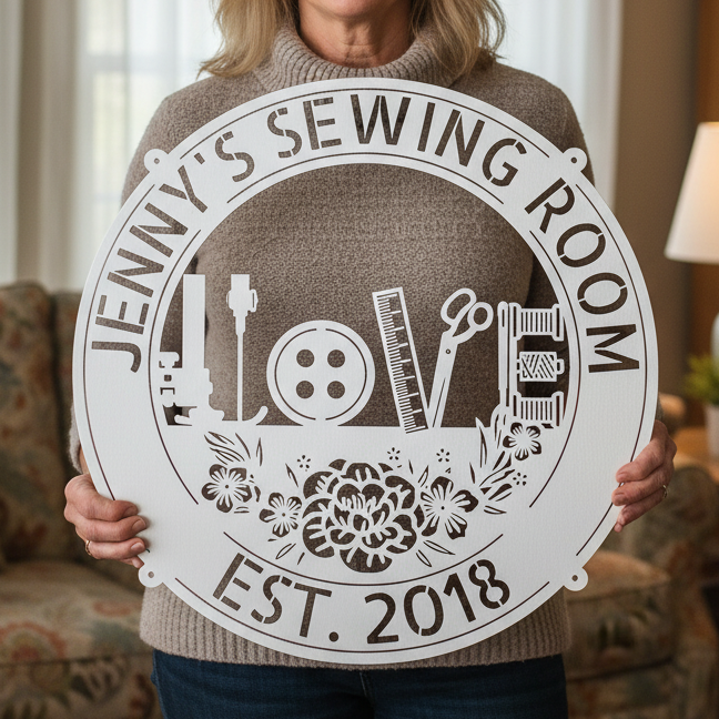Sewing Love - Personalized Metal Sign for Sewing Room Decor