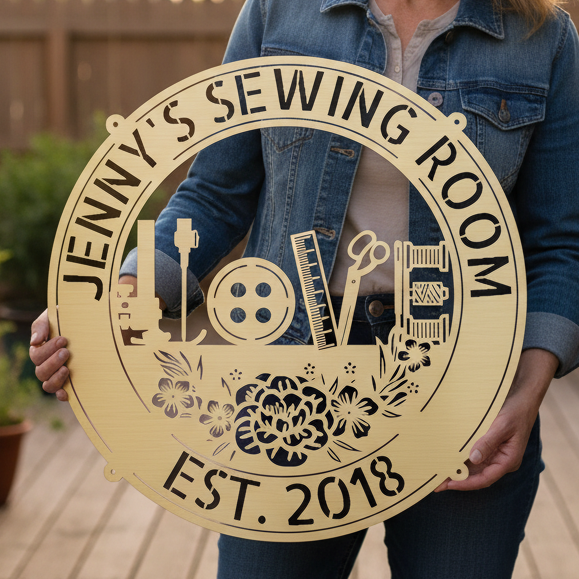 Sewing Love - Personalized Metal Sign for Sewing Room Decor