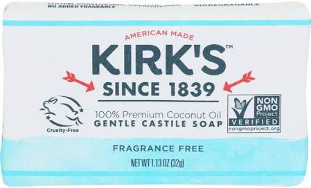 Kirk's Natural Fragrance Free Bar Soap, 1.13 oz - Gentle Cleansing Bar