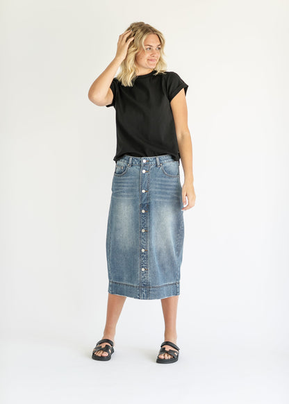 Skylar Button Front Midi Skirt