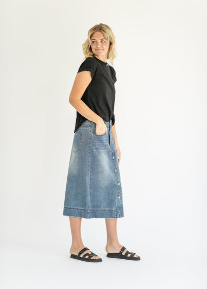 Skylar Button Front Midi Skirt