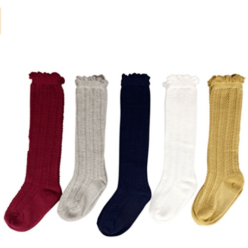 Jewel Tone Ruffle Knee High Socks