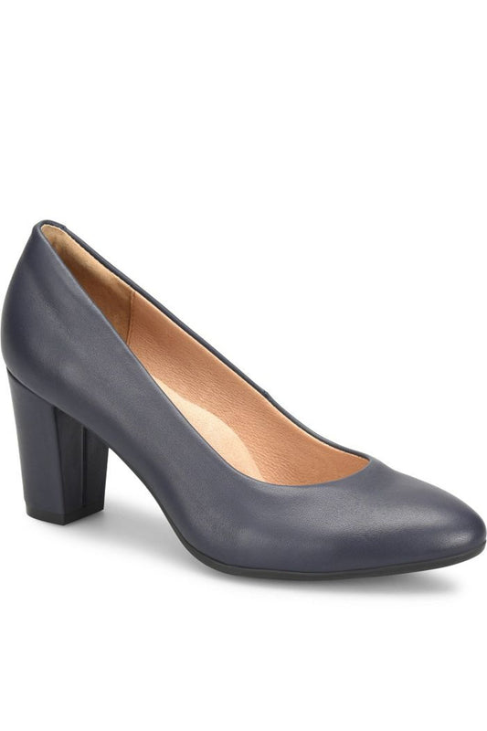 SOFFT LANA ROUNDED TOE PATENT LEATHER PUMPS IN NAVY