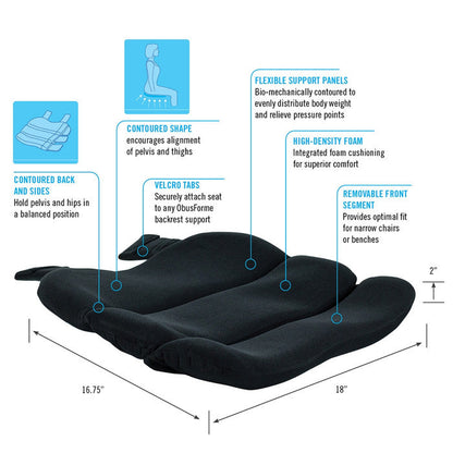ObusForme Contoured Seat Cushion - Black Ergonomic Comfort for Office, Home & Car