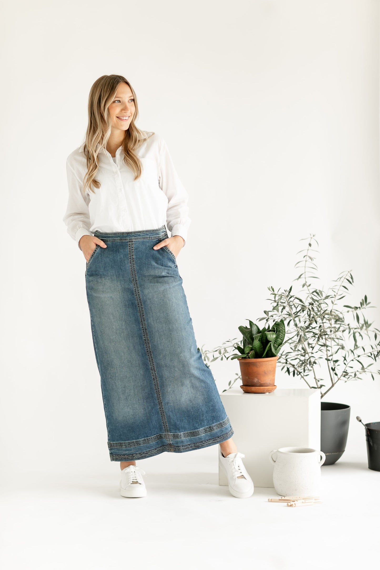 Sutton Side Zip A-line Denim Maxi Skirt - FINAL SALE