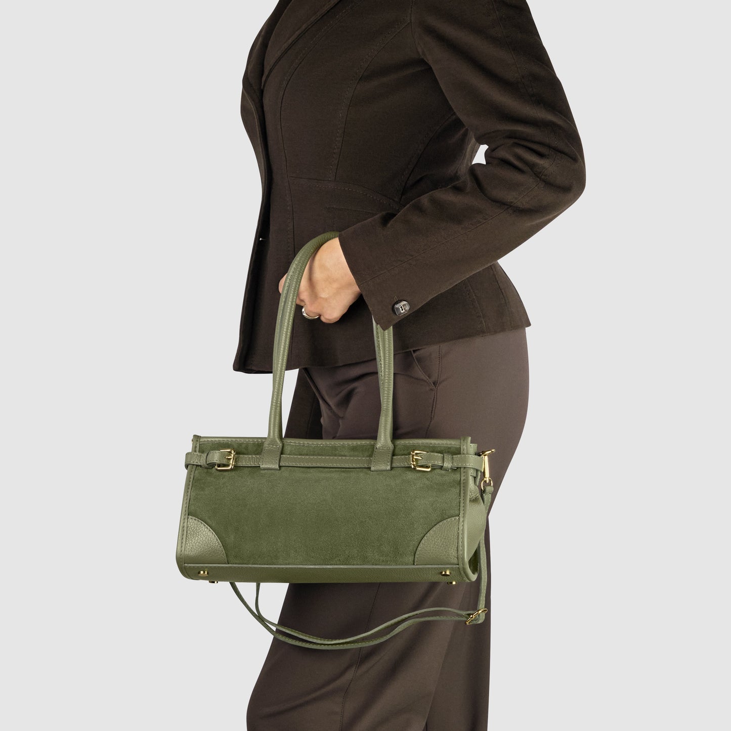 Calf & Suede Leather Top-Handle Bag