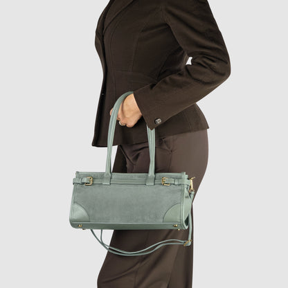 Calf & Suede Leather Top-Handle Bag