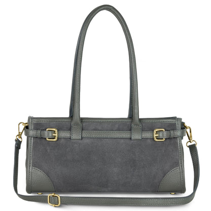 Calf & Suede Leather Top-Handle Bag