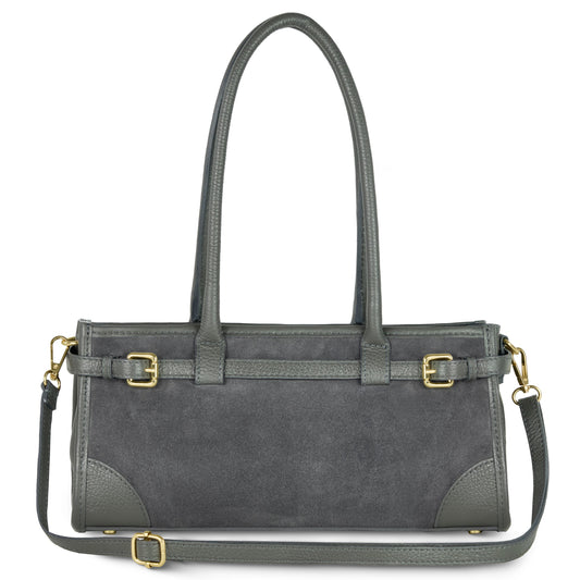 Calf & Suede Leather Top-Handle Bag