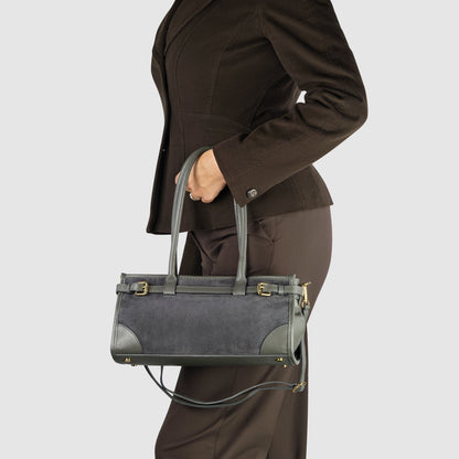 Calf & Suede Leather Top-Handle Bag