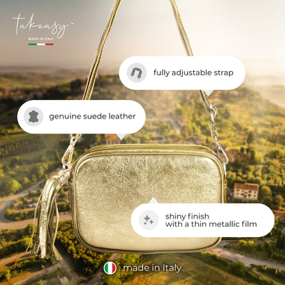 Metallic Suede Leather Crossbody Bag