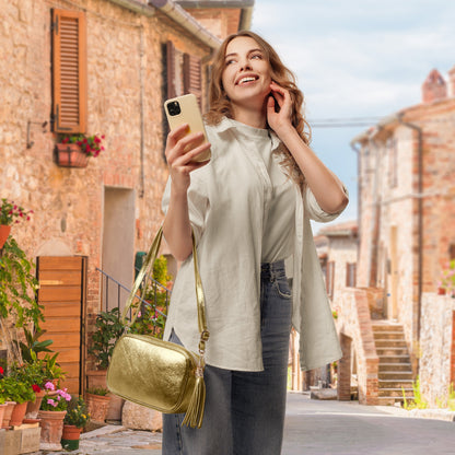 Metallic Suede Leather Crossbody Bag