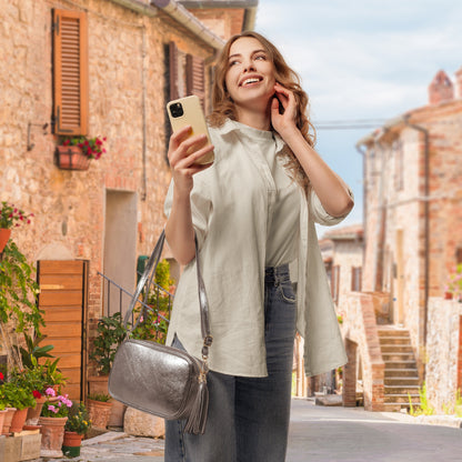 Metallic Suede Leather Crossbody Bag