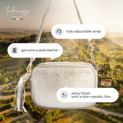 Metallic Suede Leather Crossbody Bag