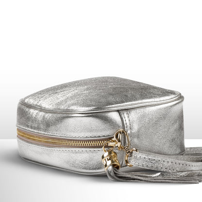 Metallic Suede Leather Crossbody Bag