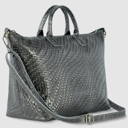 Grid Metallic Suede Leather Top-Handle Bag